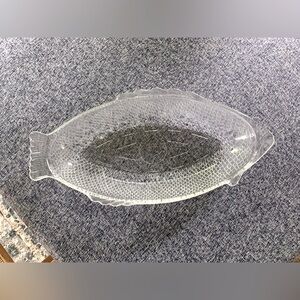 Large Vintage Fish Shaped Glass Oval Bowl Platter GlasBake 1960s / 70s